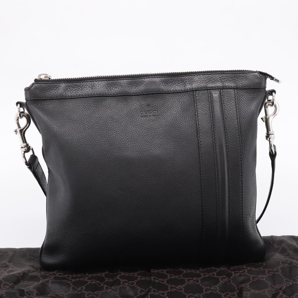 GUCCI Shoulder Bag Leather Black Silver 233329 Auth 208701V