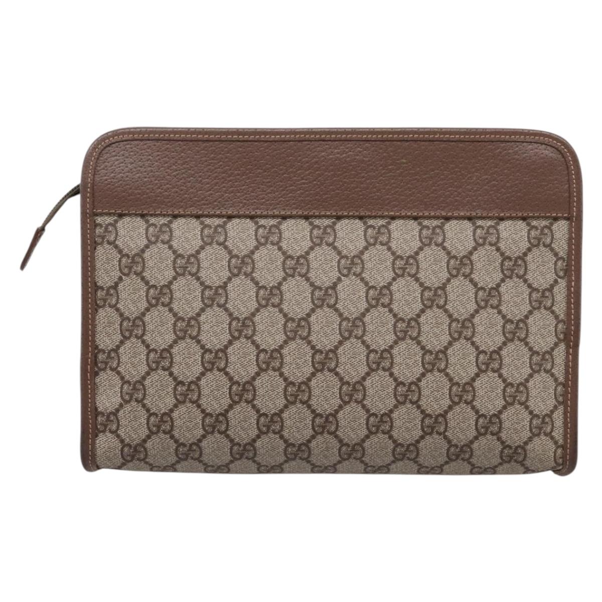 GUCCI GG Supreme Clutch Bag PVC Beige Gold 014 122 6063 Auth 208702