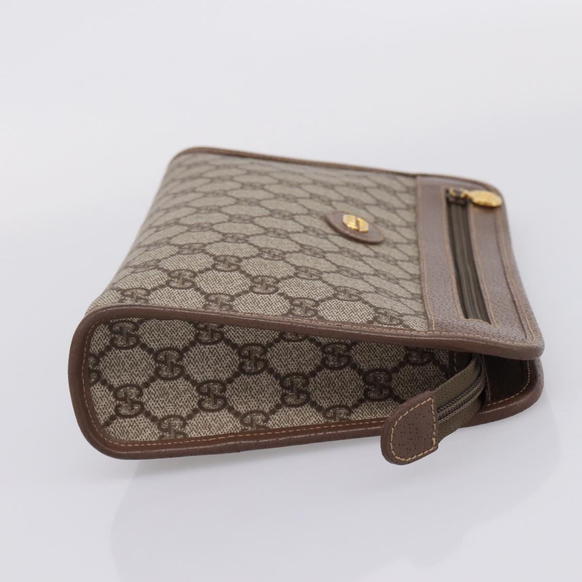 GUCCI GG Supreme Clutch Bag PVC Beige Gold 014 122 6063 Auth 208702