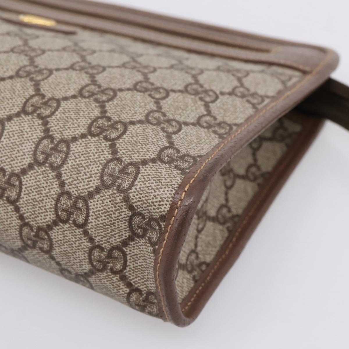 GUCCI GG Supreme Clutch Bag PVC Beige Gold 014 122 6063 Auth 208702