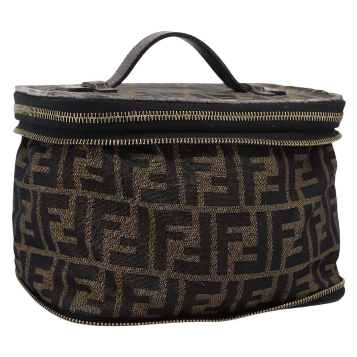 FENDI Zucca Canvas Vanity Hand Bag Black Brown Auth 208706