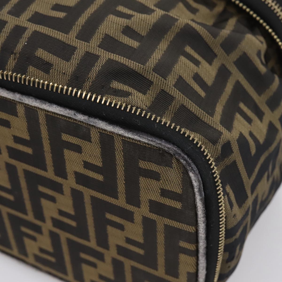 FENDI Zucca Canvas Vanity Hand Bag Black Brown Auth 208706