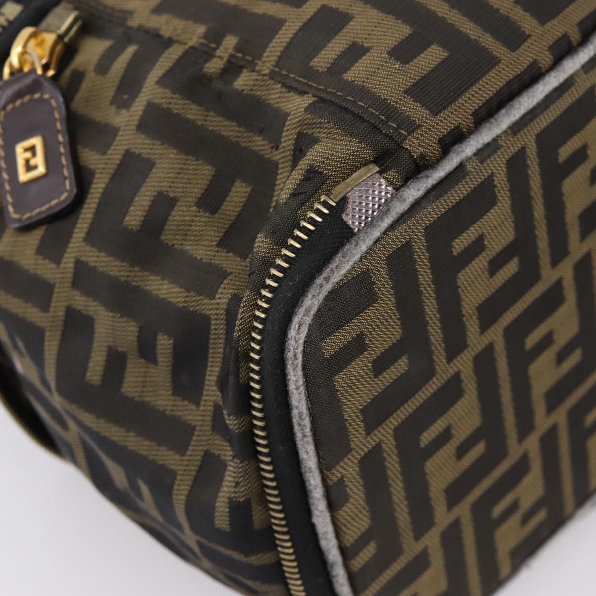 FENDI Zucca Canvas Vanity Hand Bag Black Brown Auth 208706