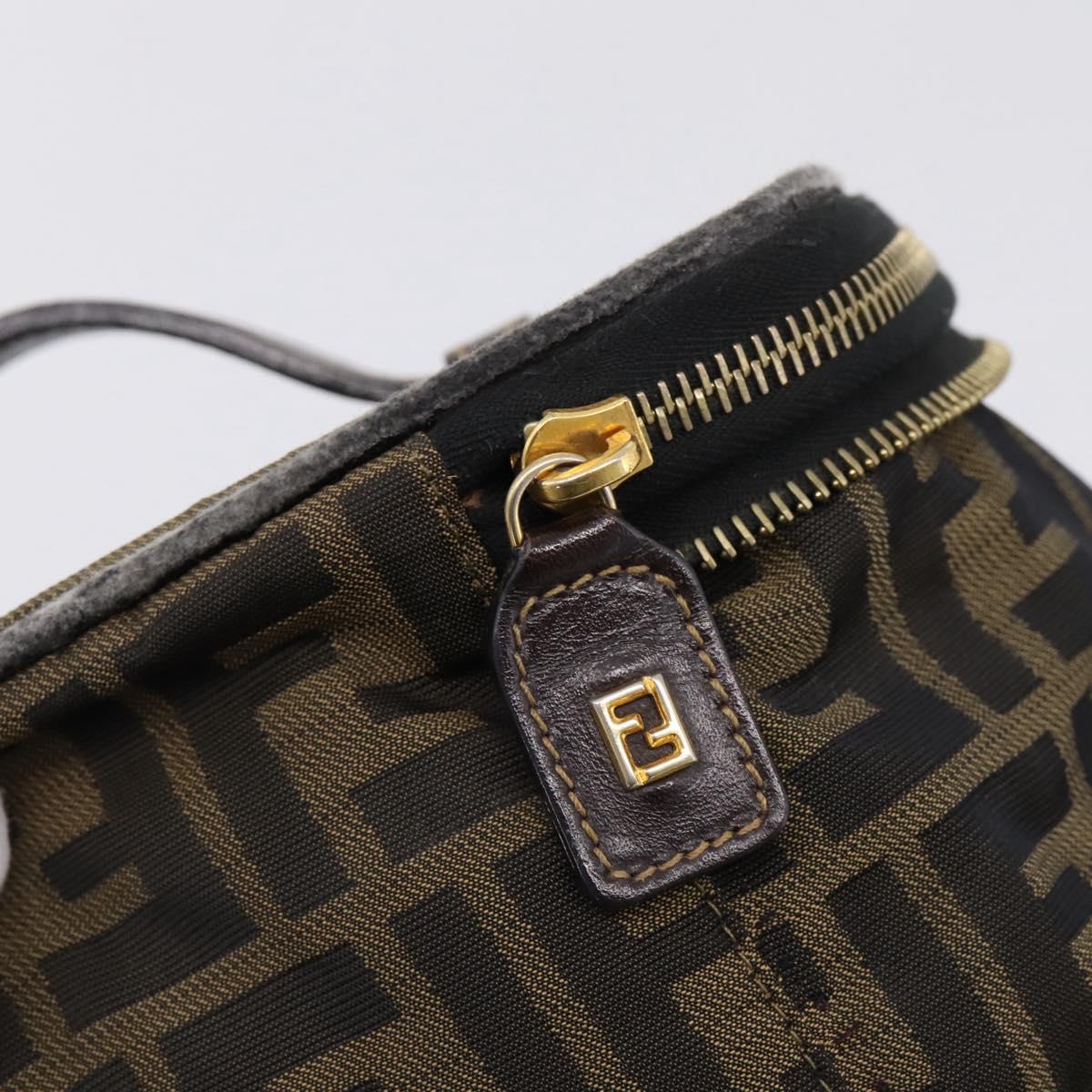 FENDI Zucca Canvas Vanity Hand Bag Black Brown Auth 208706