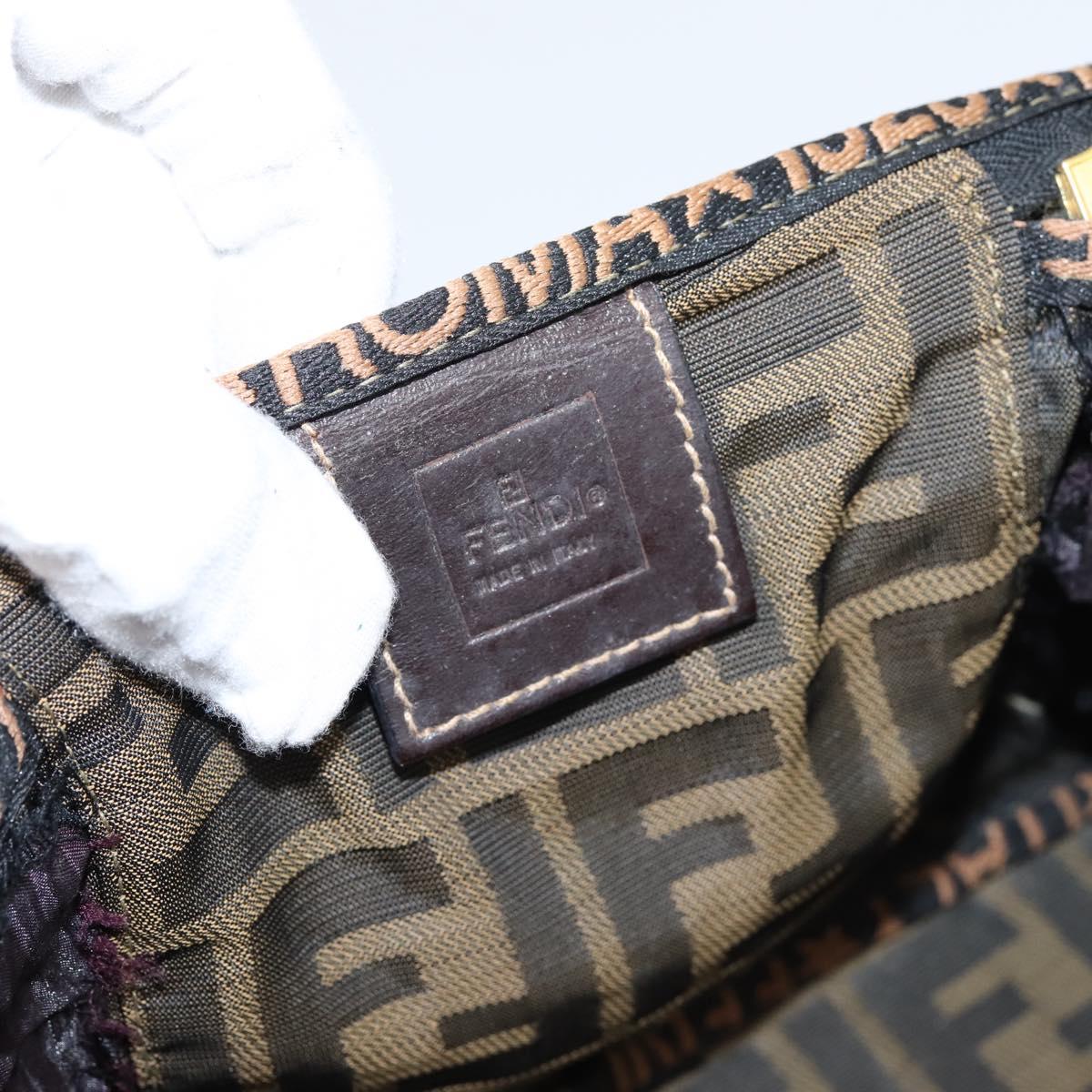 FENDI Zucca Canvas Vanity Hand Bag Black Brown Auth 208706