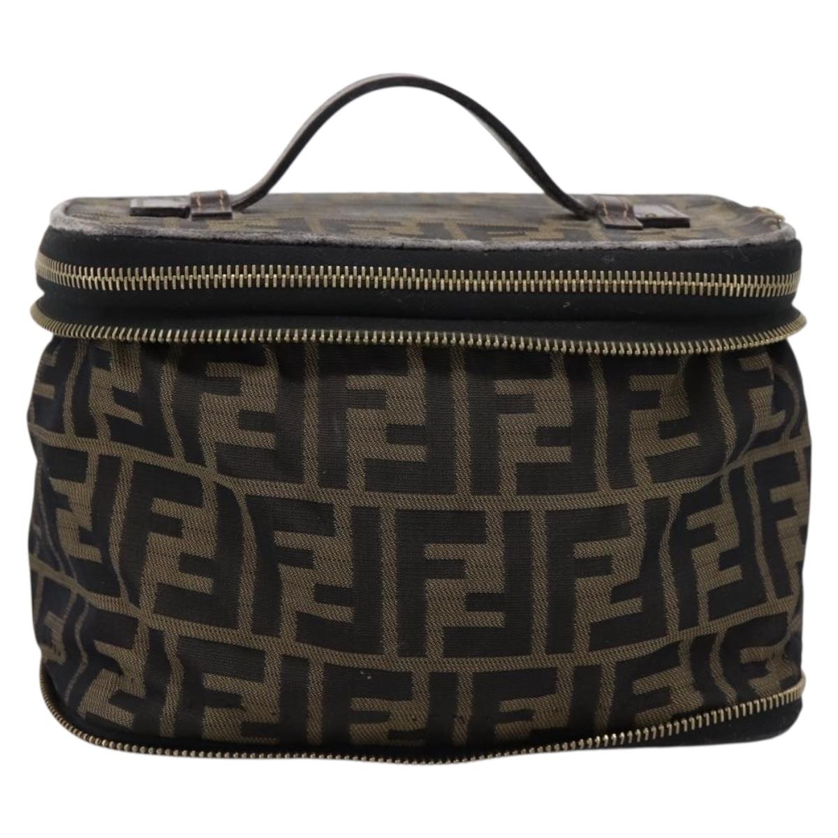 FENDI Zucca Canvas Vanity Hand Bag Black Brown Auth 208706
