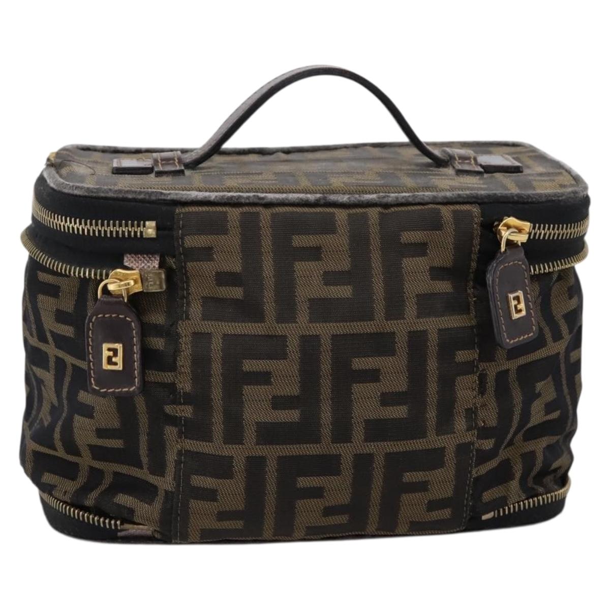 FENDI Zucca Canvas Vanity Hand Bag Black Brown Auth 208706