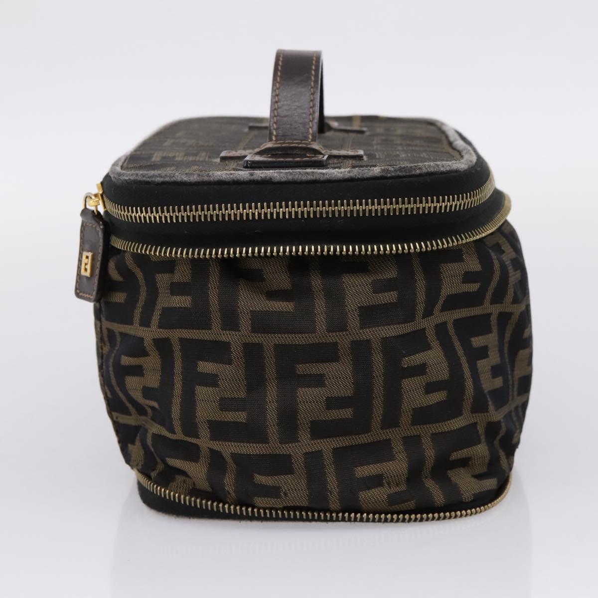 FENDI Zucca Canvas Vanity Hand Bag Black Brown Auth 208706