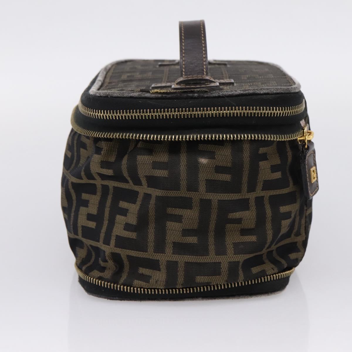 FENDI Zucca Canvas Vanity Hand Bag Black Brown Auth 208706