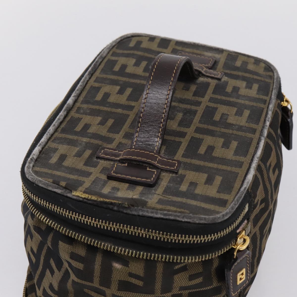 FENDI Zucca Canvas Vanity Hand Bag Black Brown Auth 208706