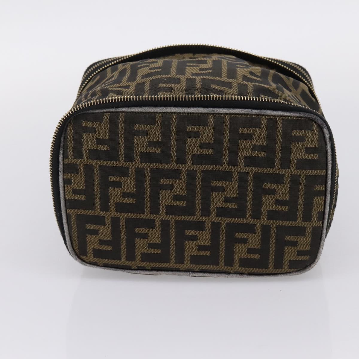 FENDI Zucca Canvas Vanity Hand Bag Black Brown Auth 208706
