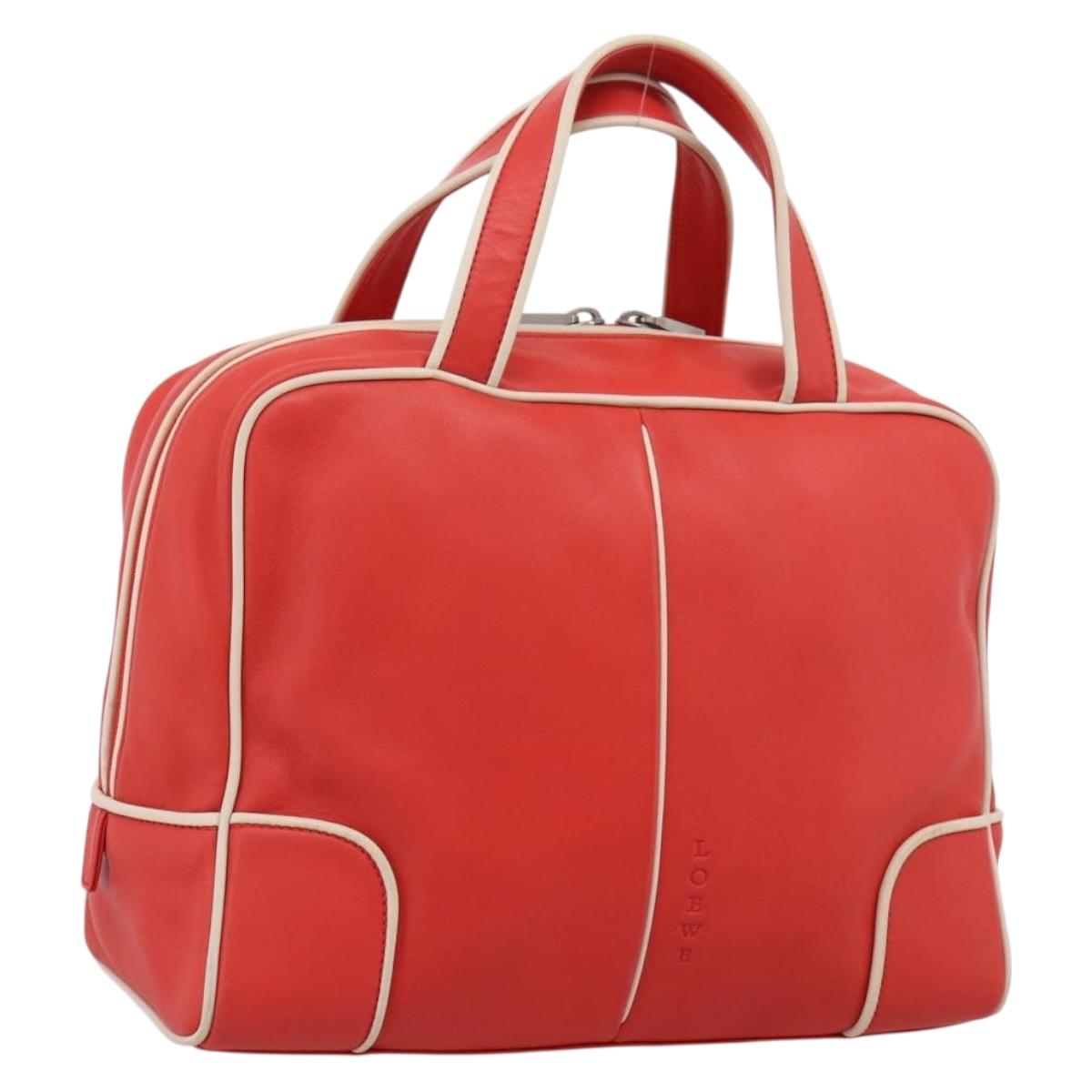 LOEWE Hand Bag Leather Red Silver Auth 208707