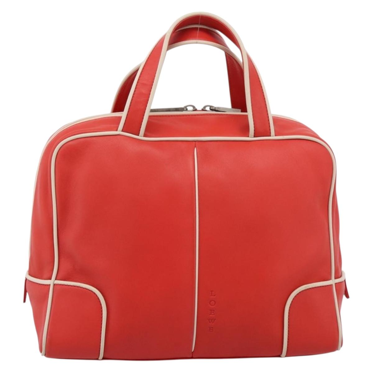 LOEWE Hand Bag Leather Red Silver Auth 208707