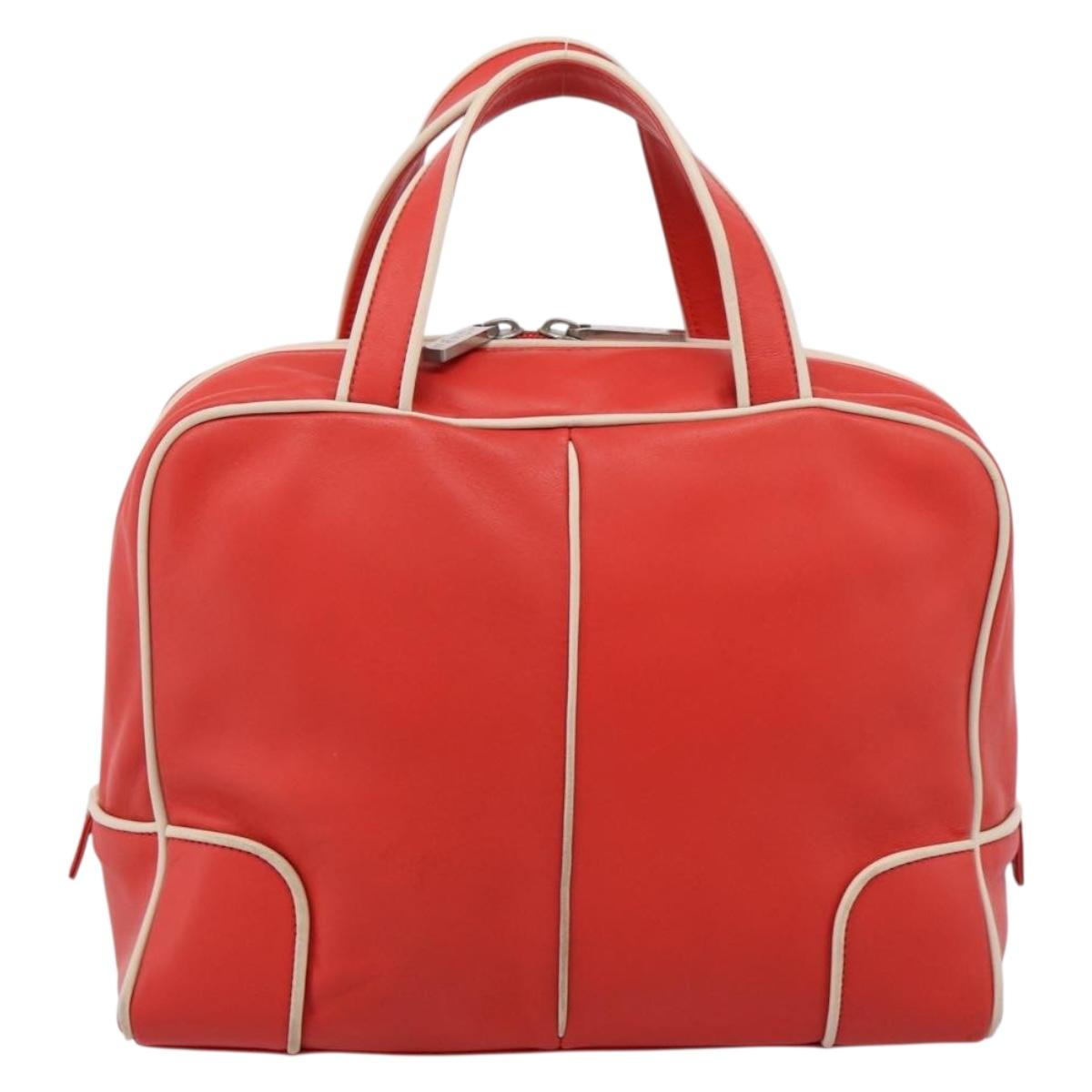 LOEWE Hand Bag Leather Red Silver Auth 208707