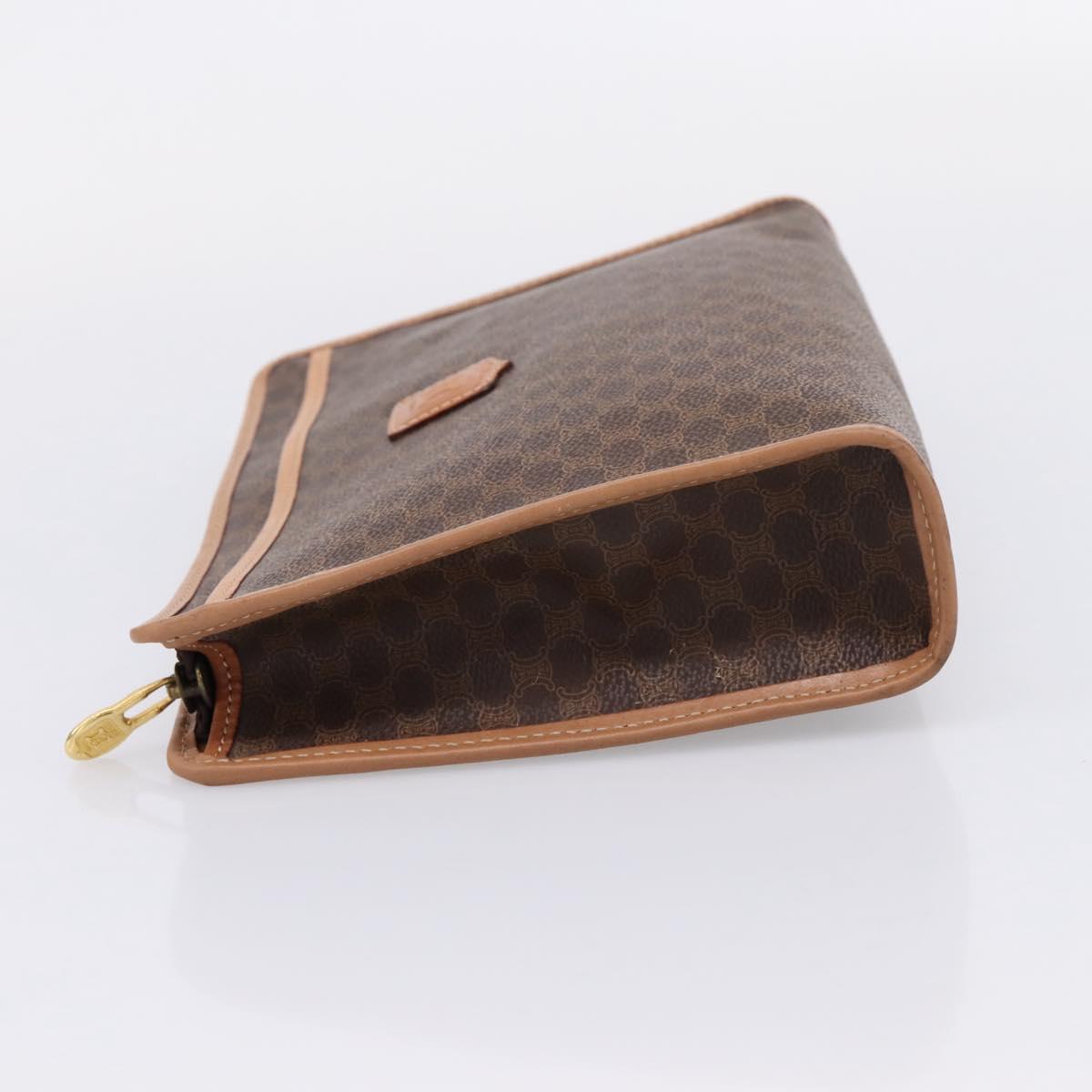 CELINE Macadam Canvas Clutch Bag PVC Leather Brown Gold Auth 208708A