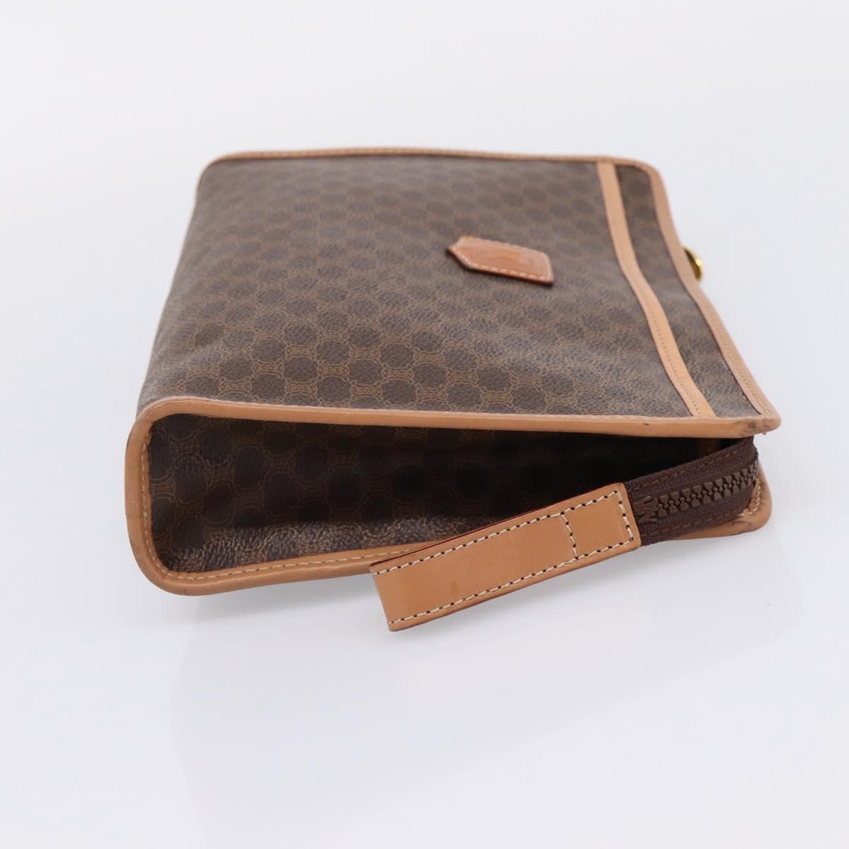 CELINE Macadam Canvas Clutch Bag PVC Leather Brown Gold Auth 208708A