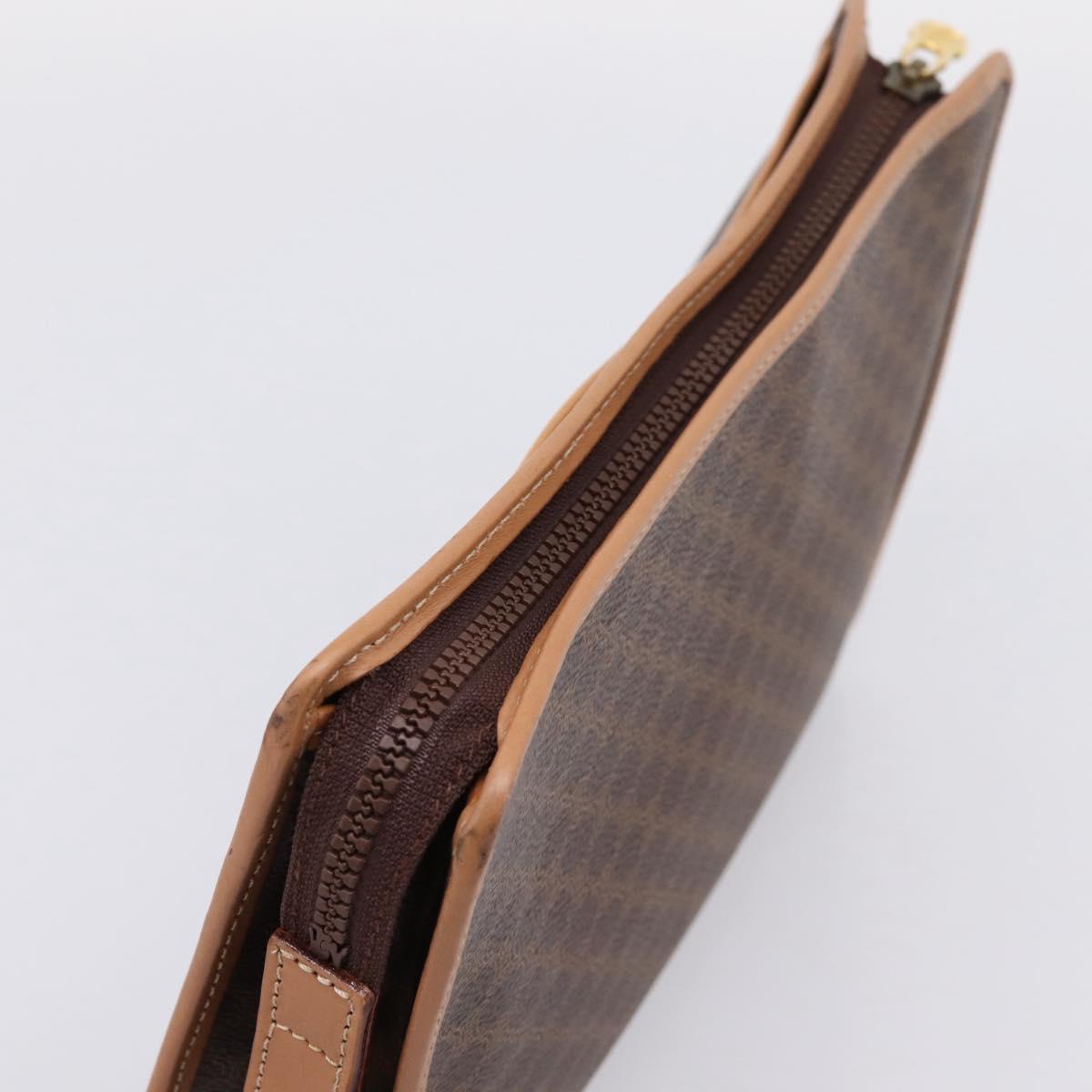 CELINE Macadam Canvas Clutch Bag PVC Leather Brown Gold Auth 208708A