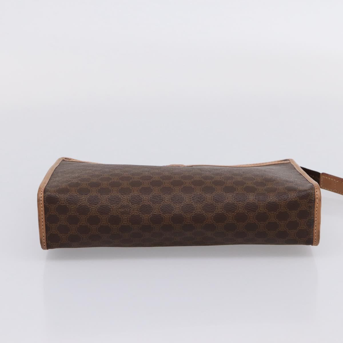 CELINE Macadam Canvas Clutch Bag PVC Leather Brown Gold Auth 208708A