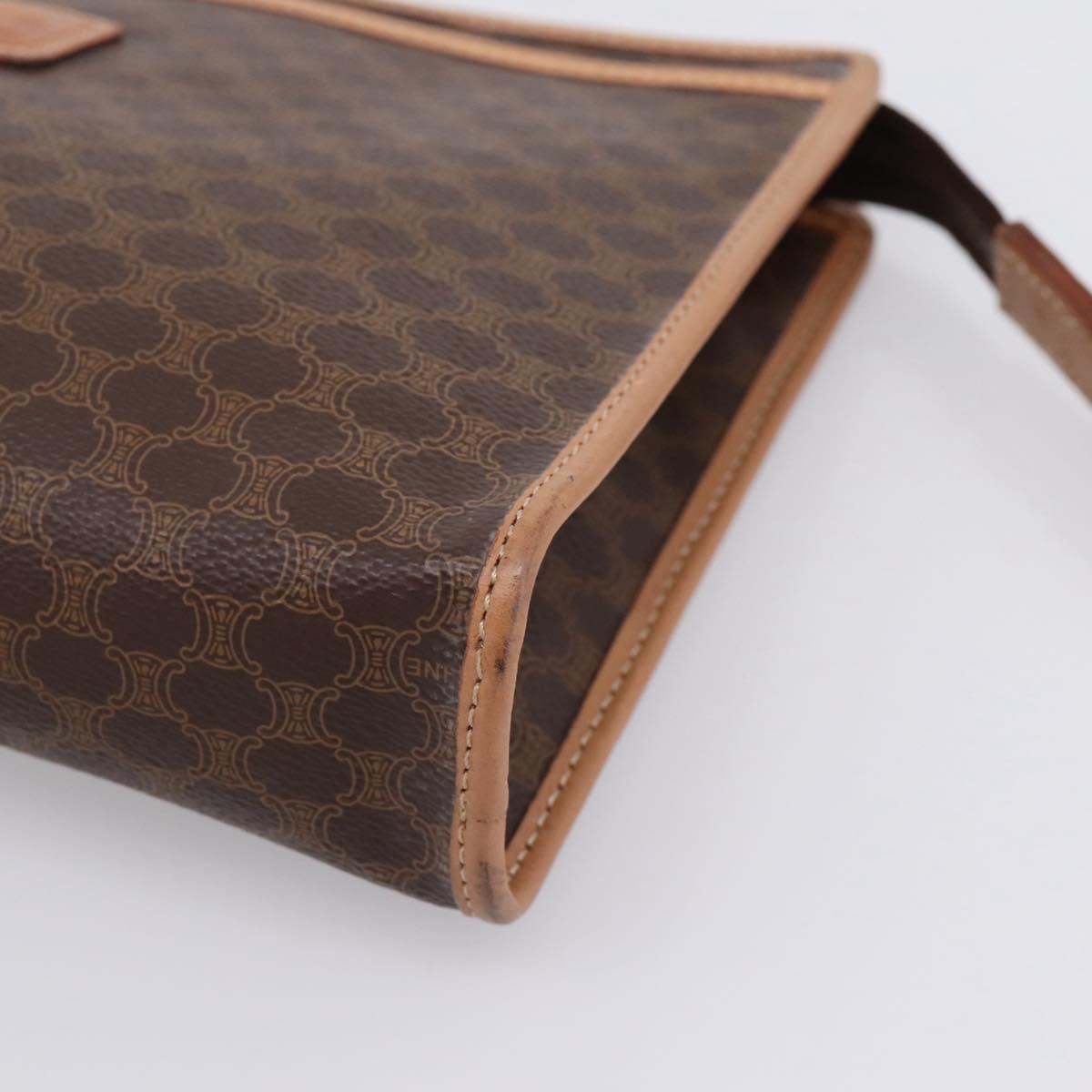 CELINE Macadam Canvas Clutch Bag PVC Leather Brown Gold Auth 208708A