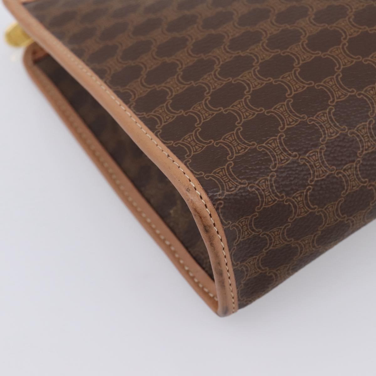 CELINE Macadam Canvas Clutch Bag PVC Leather Brown Gold Auth 208708A