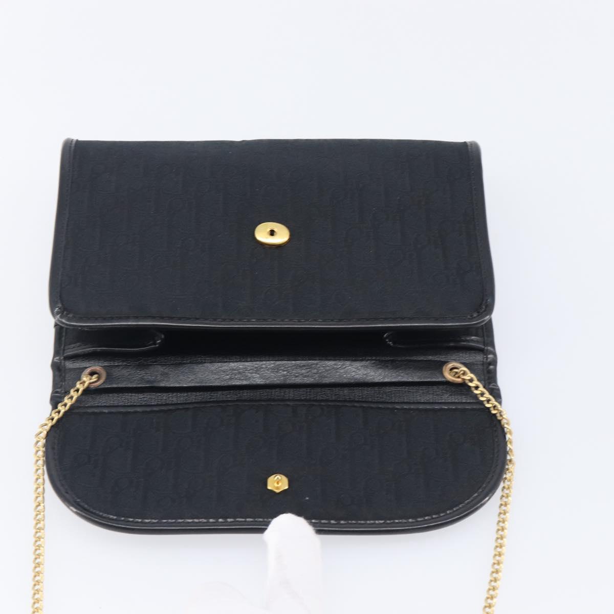 Christian Dior Trotter Canvas Chain Shoulder Bag Black Gold Auth 208710V
