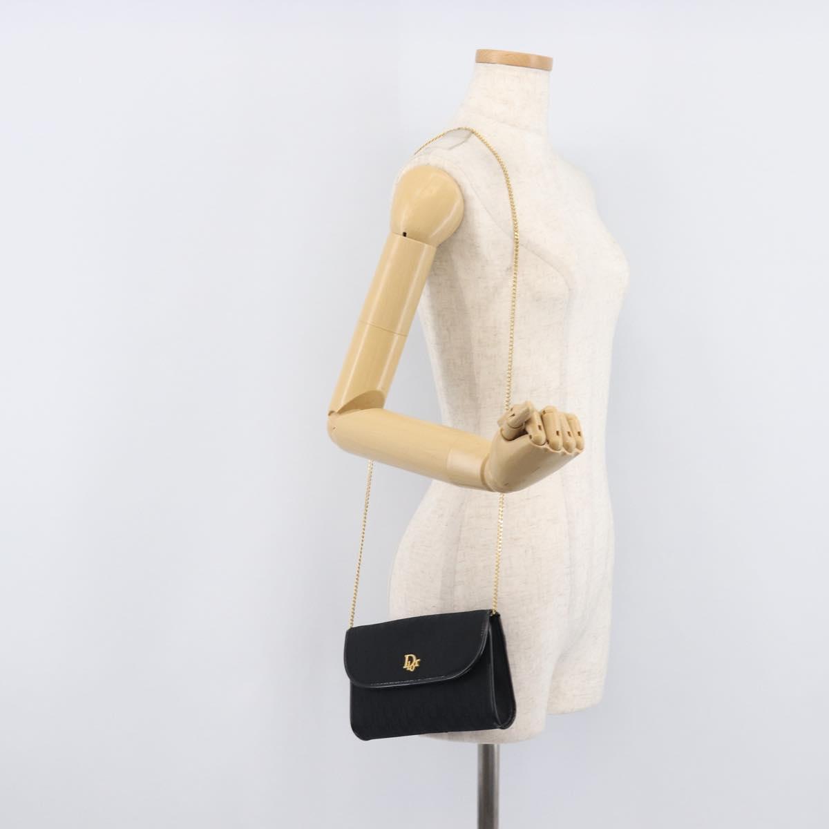 Christian Dior Trotter Canvas Chain Shoulder Bag Black Gold Auth 208710V