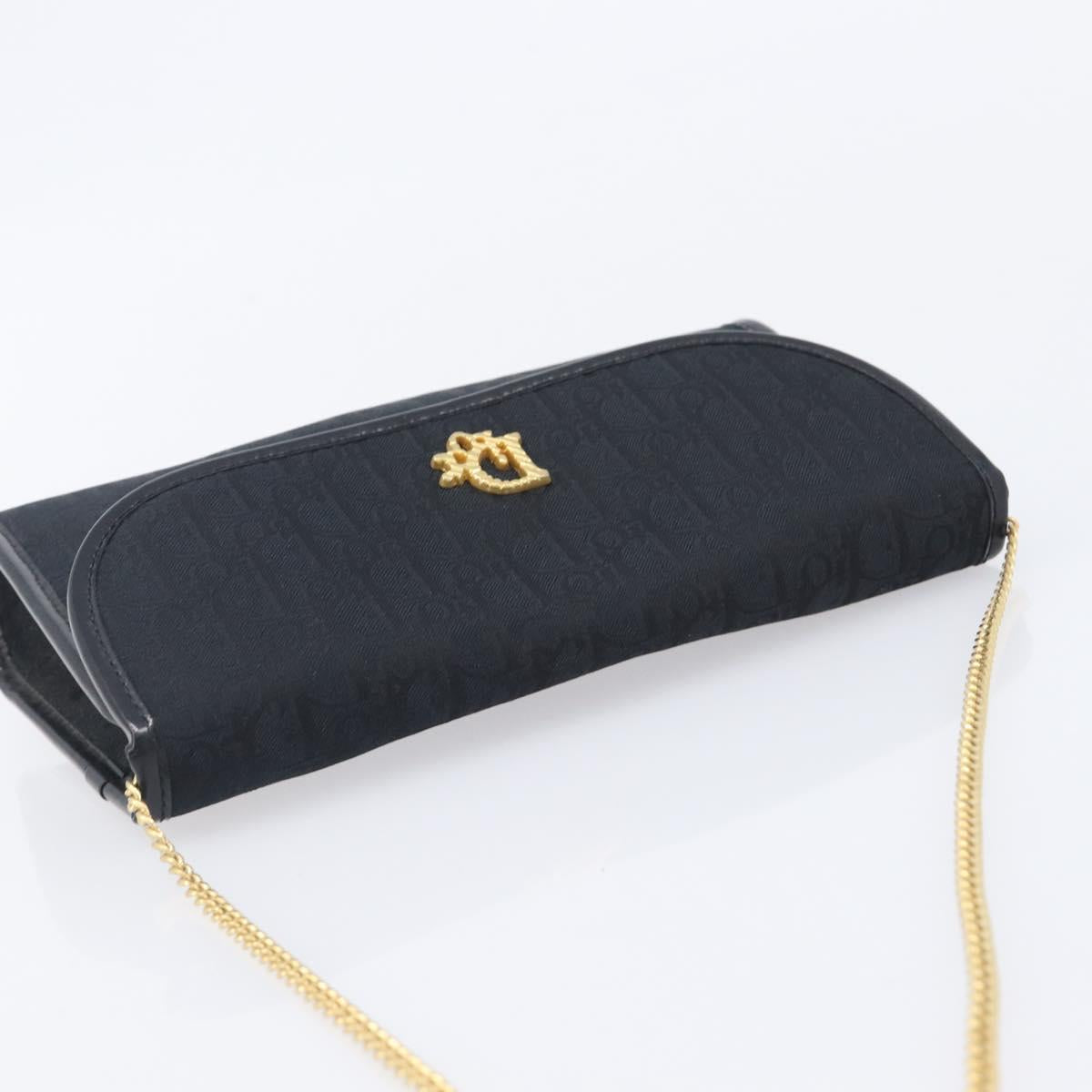 Christian Dior Trotter Canvas Chain Shoulder Bag Black Gold Auth 208710V