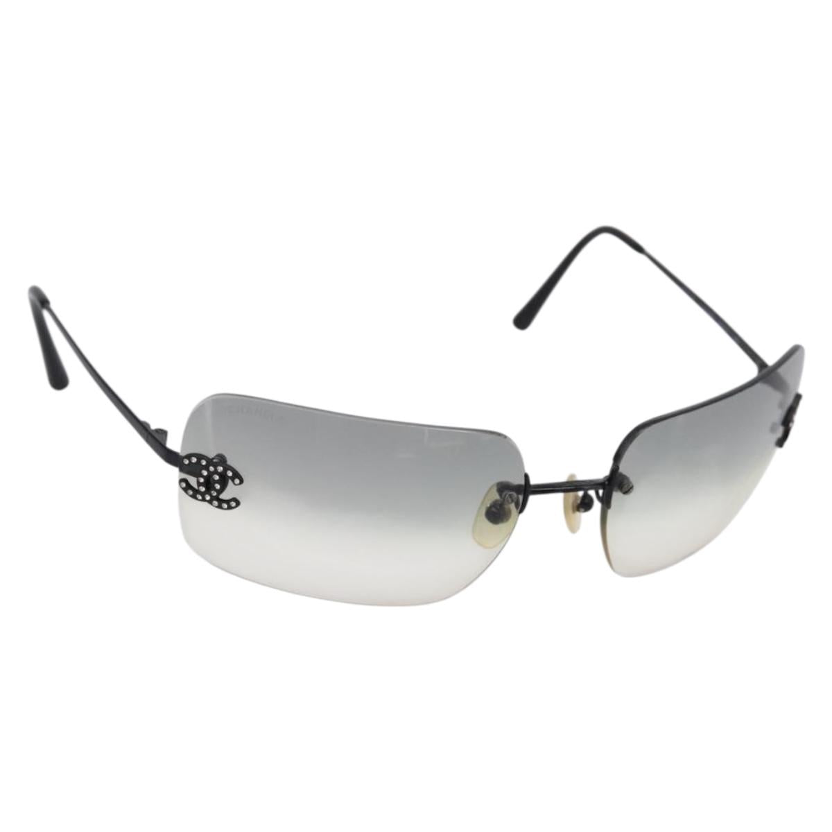 CHANEL Rimless Sunglasses plastic Black CC Auth 208714M