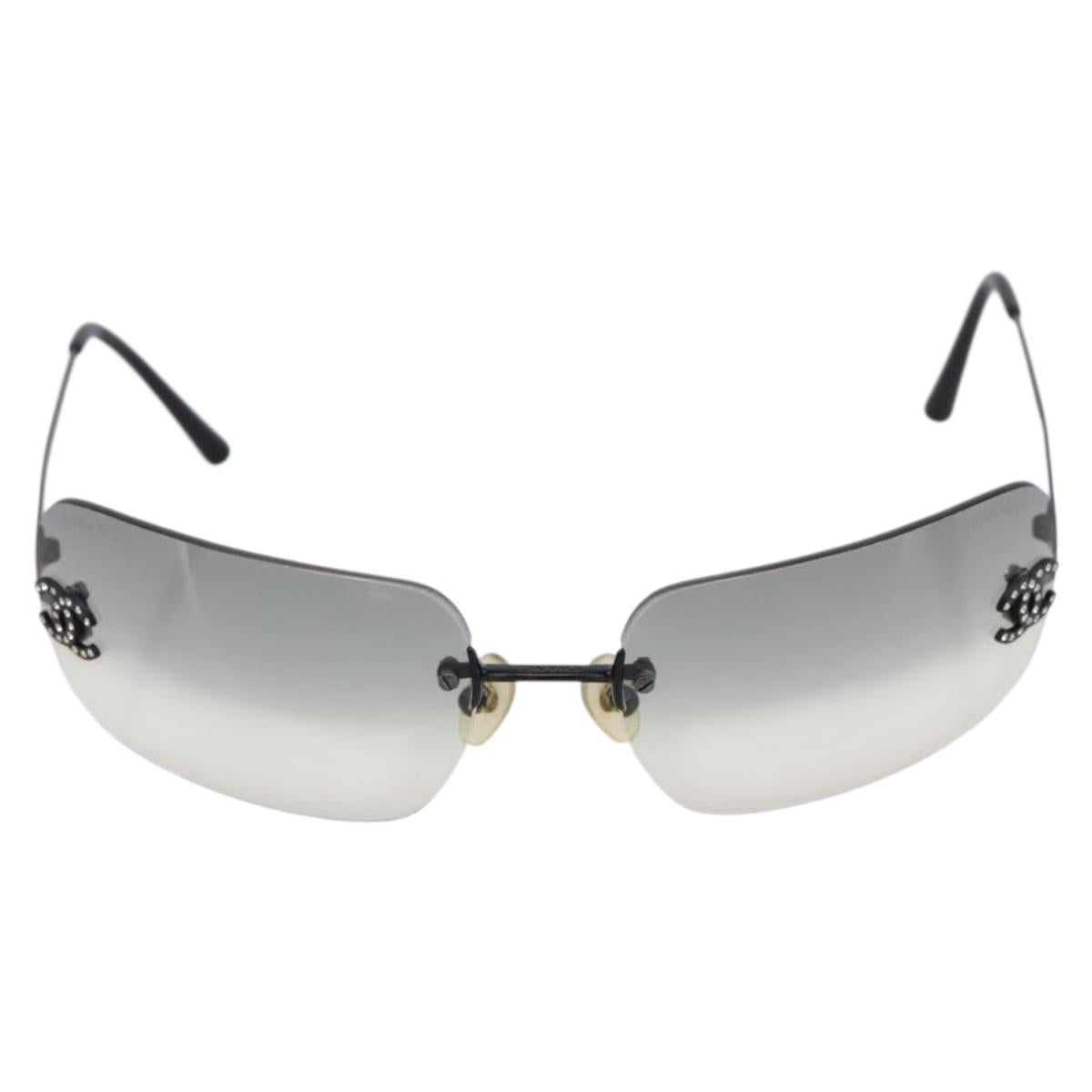 CHANEL Rimless Sunglasses plastic Black CC Auth 208714M