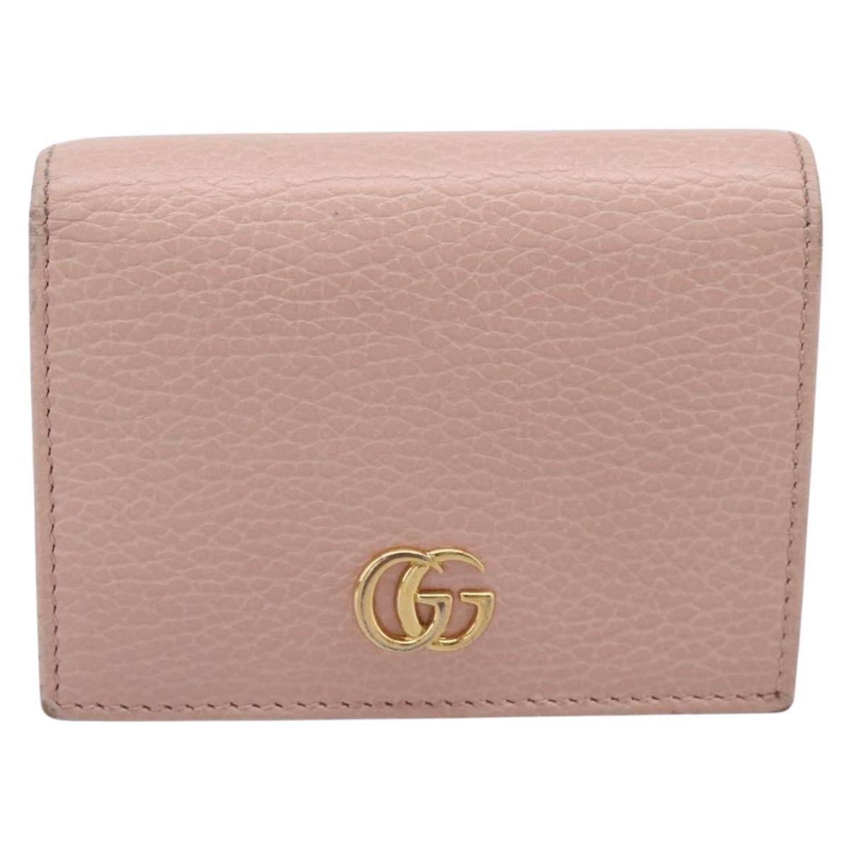 GUCCI GG Marmont Bifold Wallet Leather Pink Gold 456126 Auth 208716A