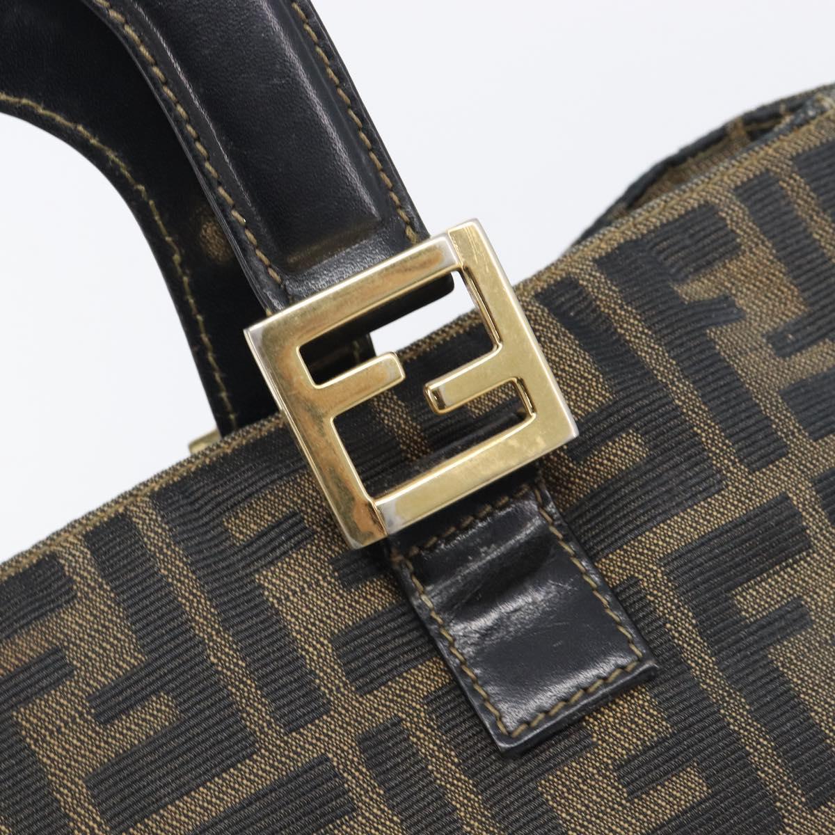 FENDI Zucca Canvas Hand Bag Black Brown Auth 208726V