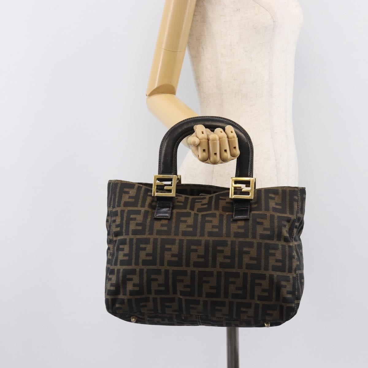 FENDI Zucca Canvas Hand Bag Black Brown Auth 208726V