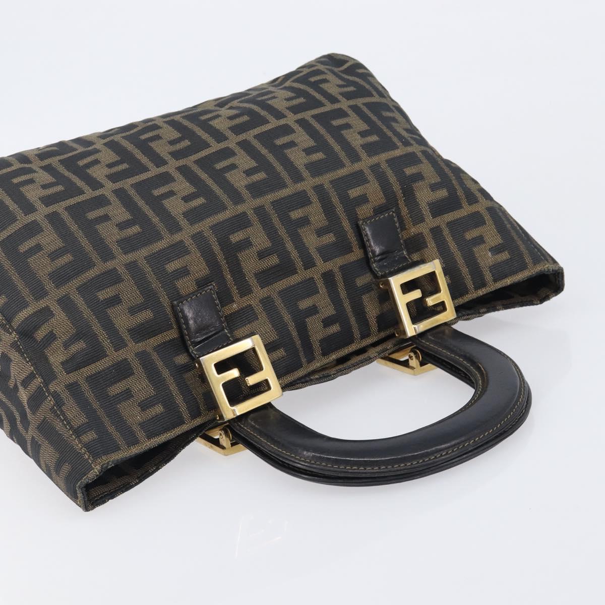FENDI Zucca Canvas Hand Bag Black Brown Auth 208726V