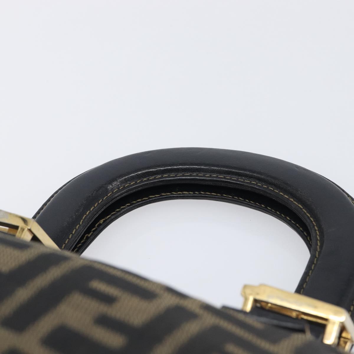 FENDI Zucca Canvas Hand Bag Black Brown Auth 208726V