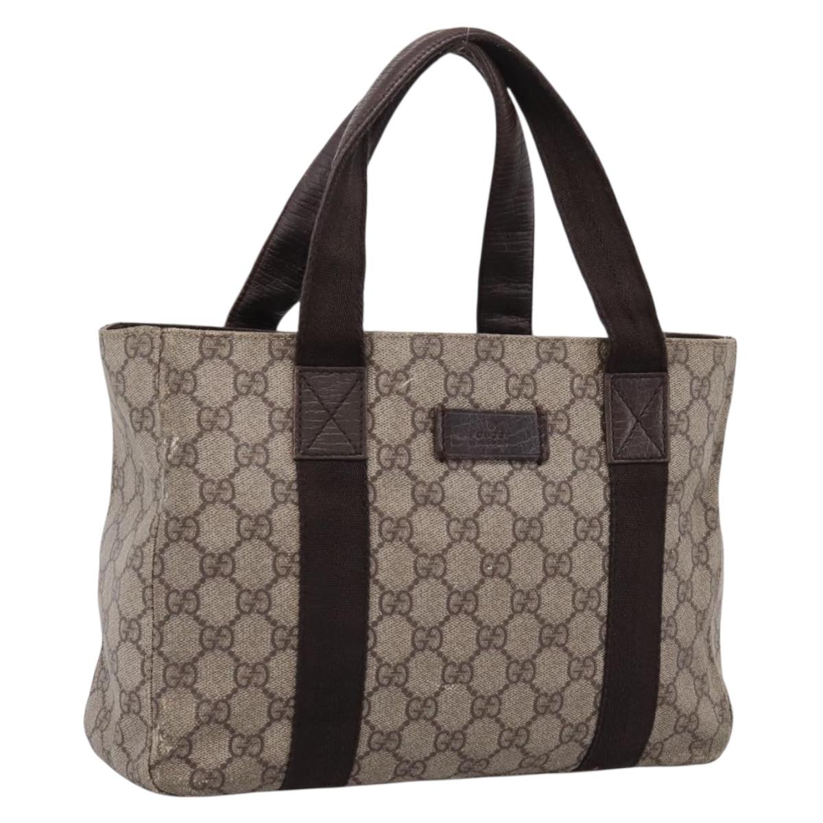 GUCCI GG Supreme Tote Bag PVC Beige Silver 141976 Auth 208730