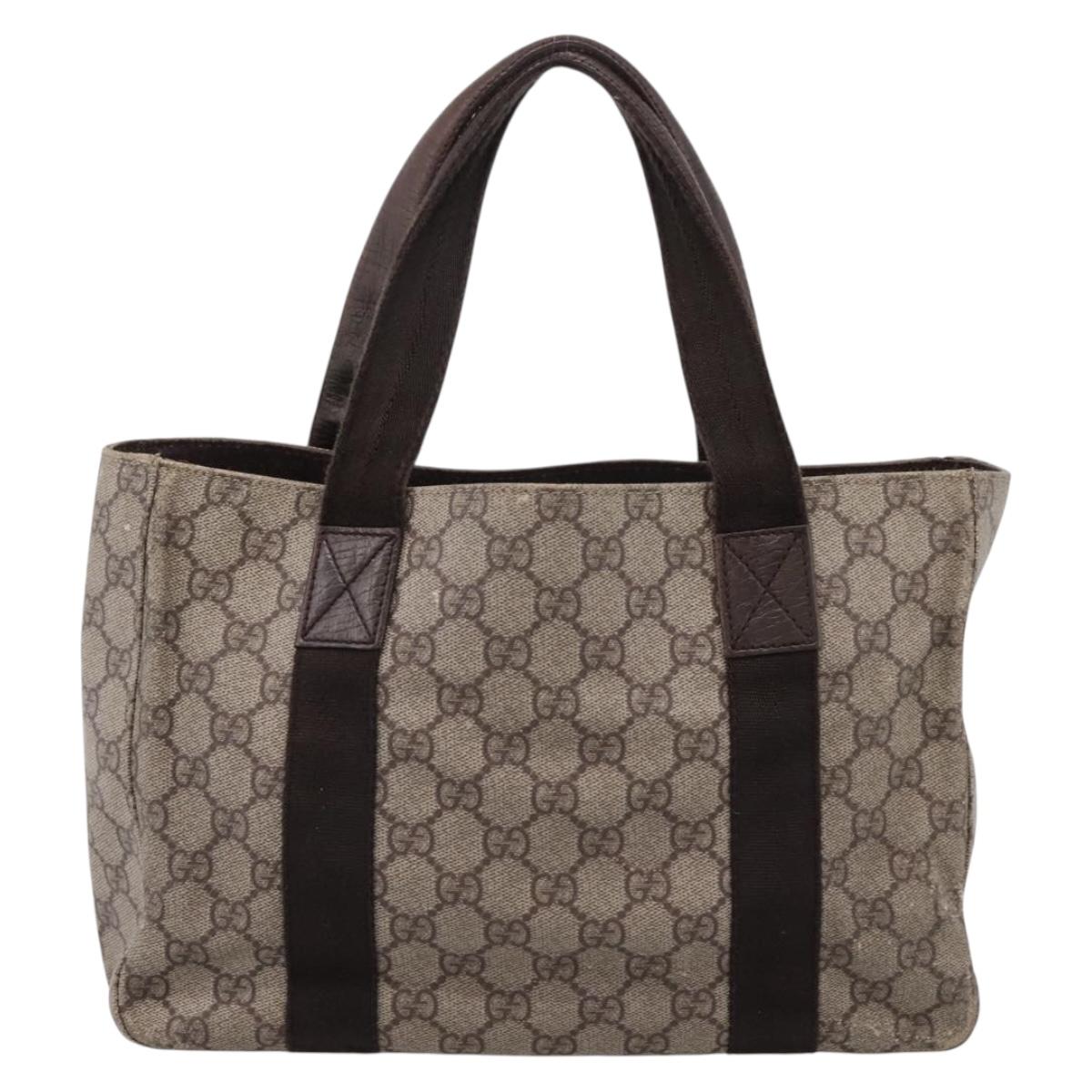 GUCCI GG Supreme Tote Bag PVC Beige Silver 141976 Auth 208730