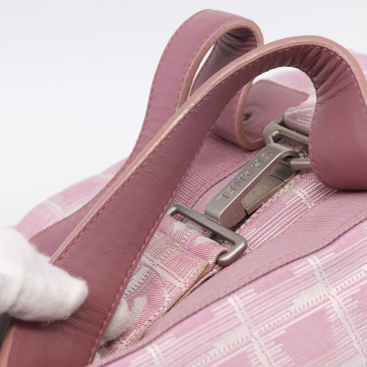 CHANEL New Travel Line Shoulder Bag Nylon Pink Silver CC Auth 208736