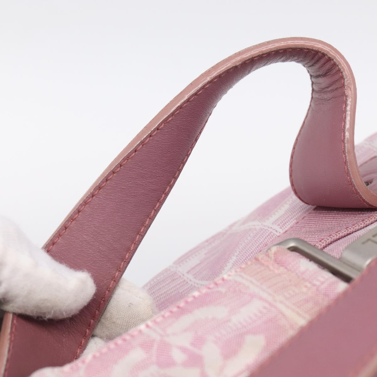 CHANEL New Travel Line Shoulder Bag Nylon Pink Silver CC Auth 208736