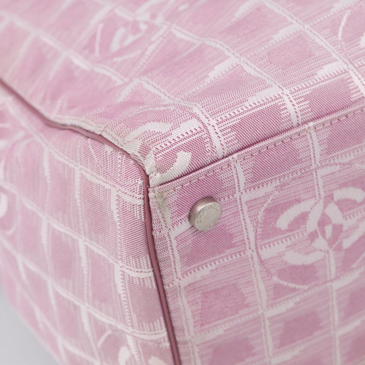 CHANEL New Travel Line Shoulder Bag Nylon Pink Silver CC Auth 208736
