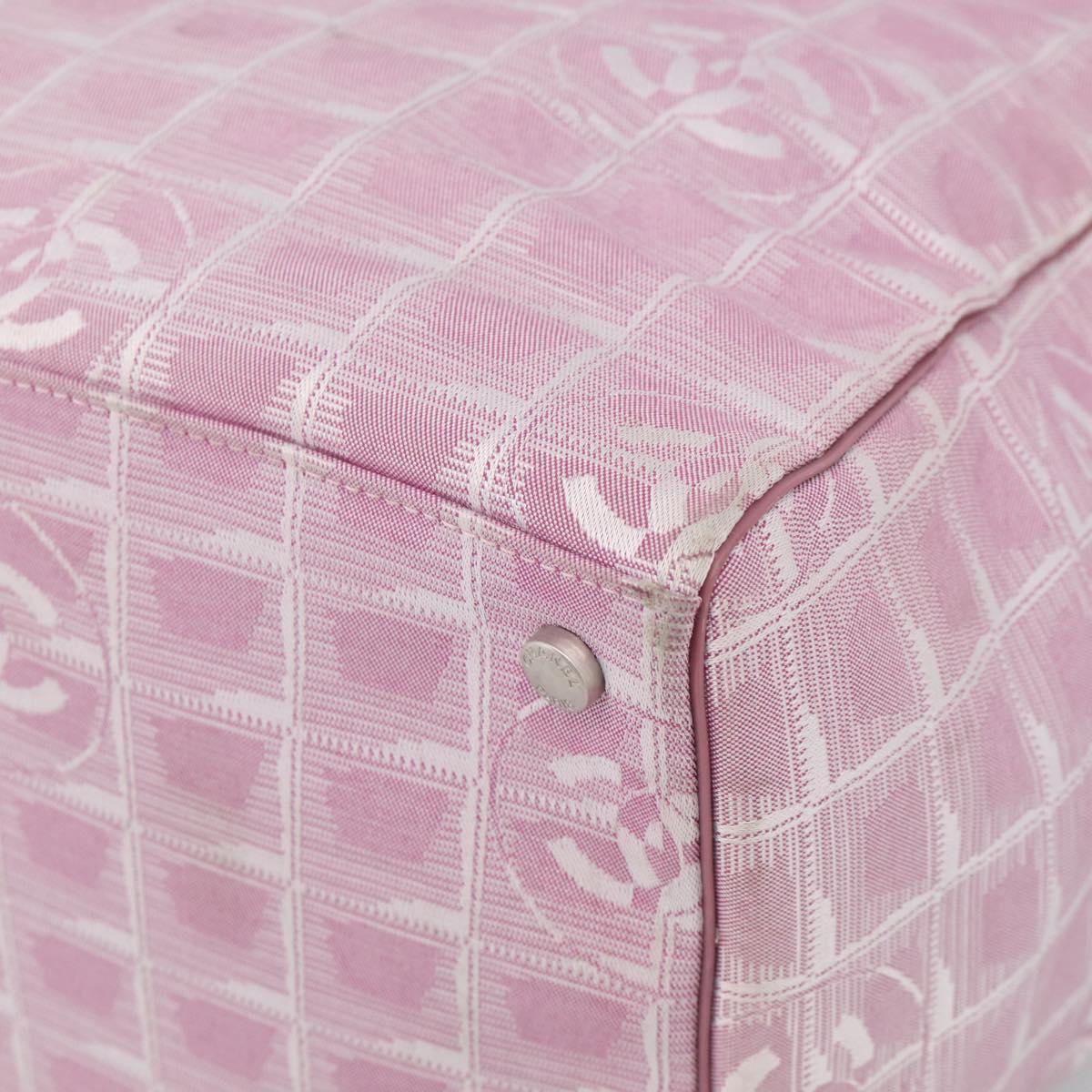 CHANEL New Travel Line Shoulder Bag Nylon Pink Silver CC Auth 208736