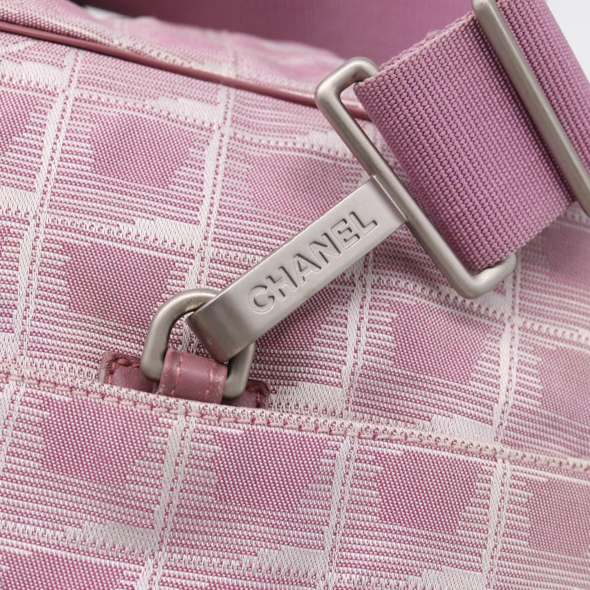 CHANEL New Travel Line Shoulder Bag Nylon Pink Silver CC Auth 208736