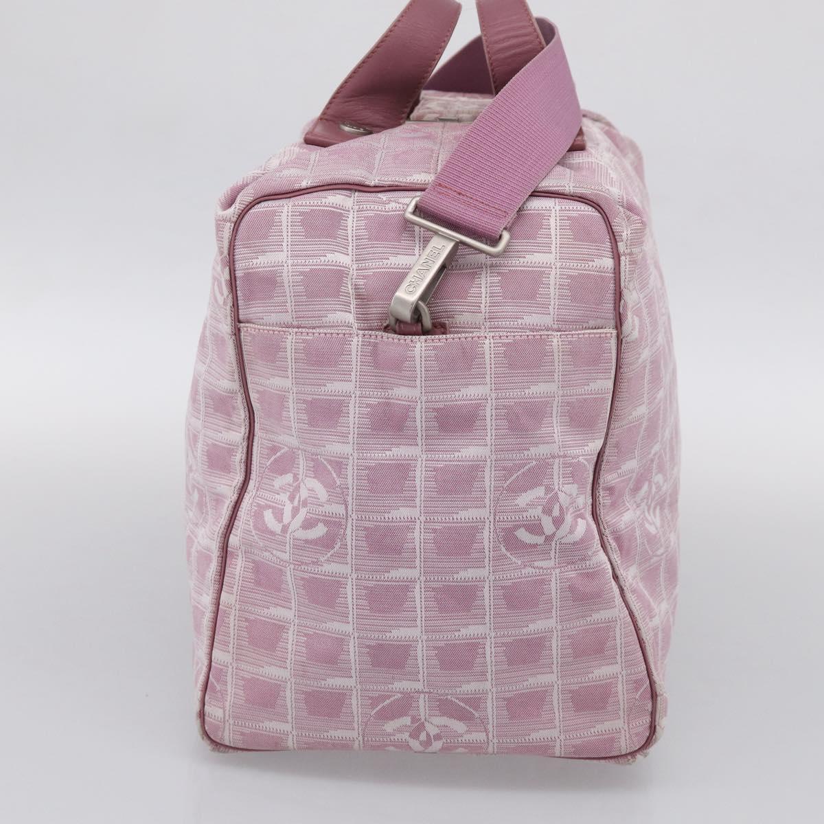 CHANEL New Travel Line Shoulder Bag Nylon Pink Silver CC Auth 208736