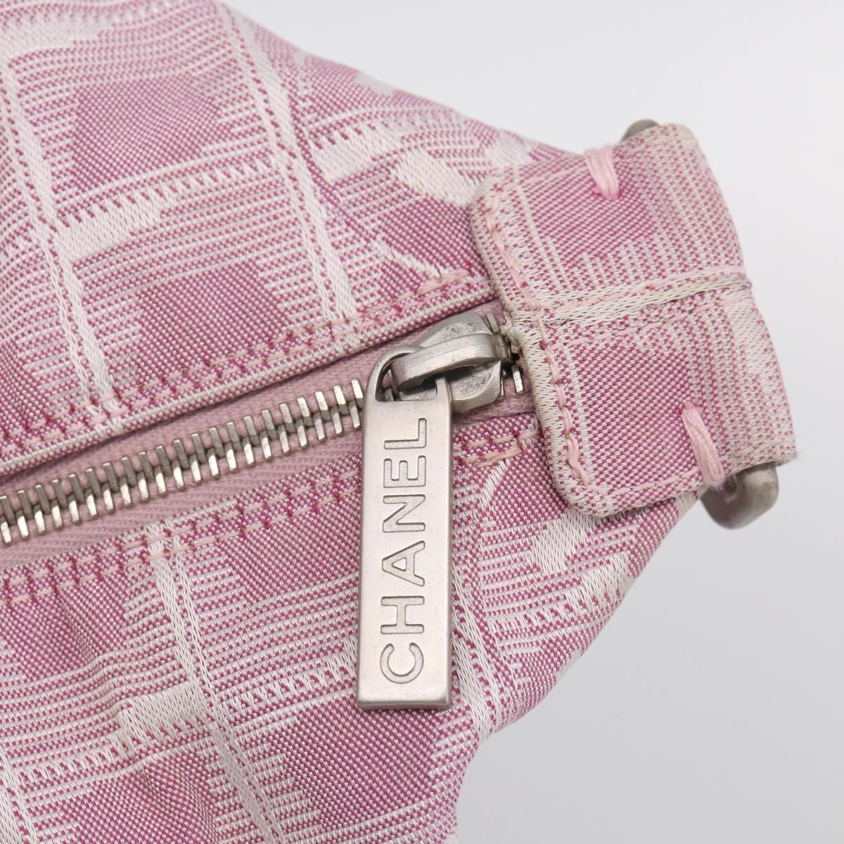 CHANEL New Travel Line Shoulder Bag Nylon Pink Silver CC Auth 208736