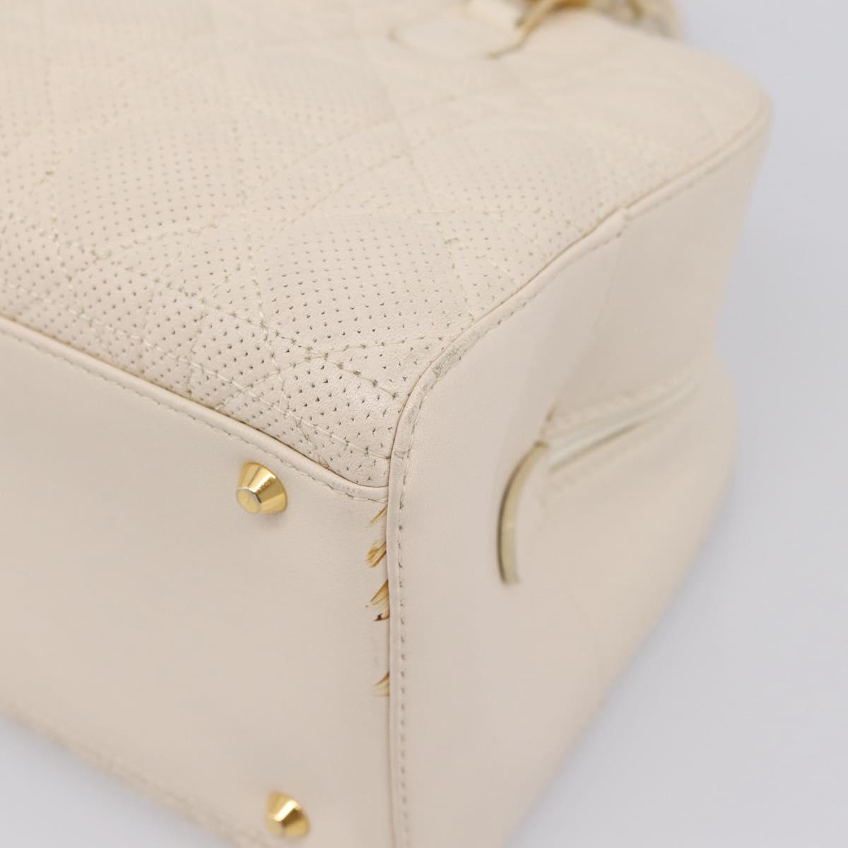 Christian Dior Maris Pearl Canage Hand Bag Leather White Gold Auth 208737A