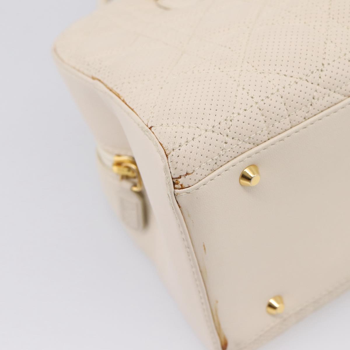 Christian Dior Maris Pearl Canage Hand Bag Leather White Gold Auth 208737A