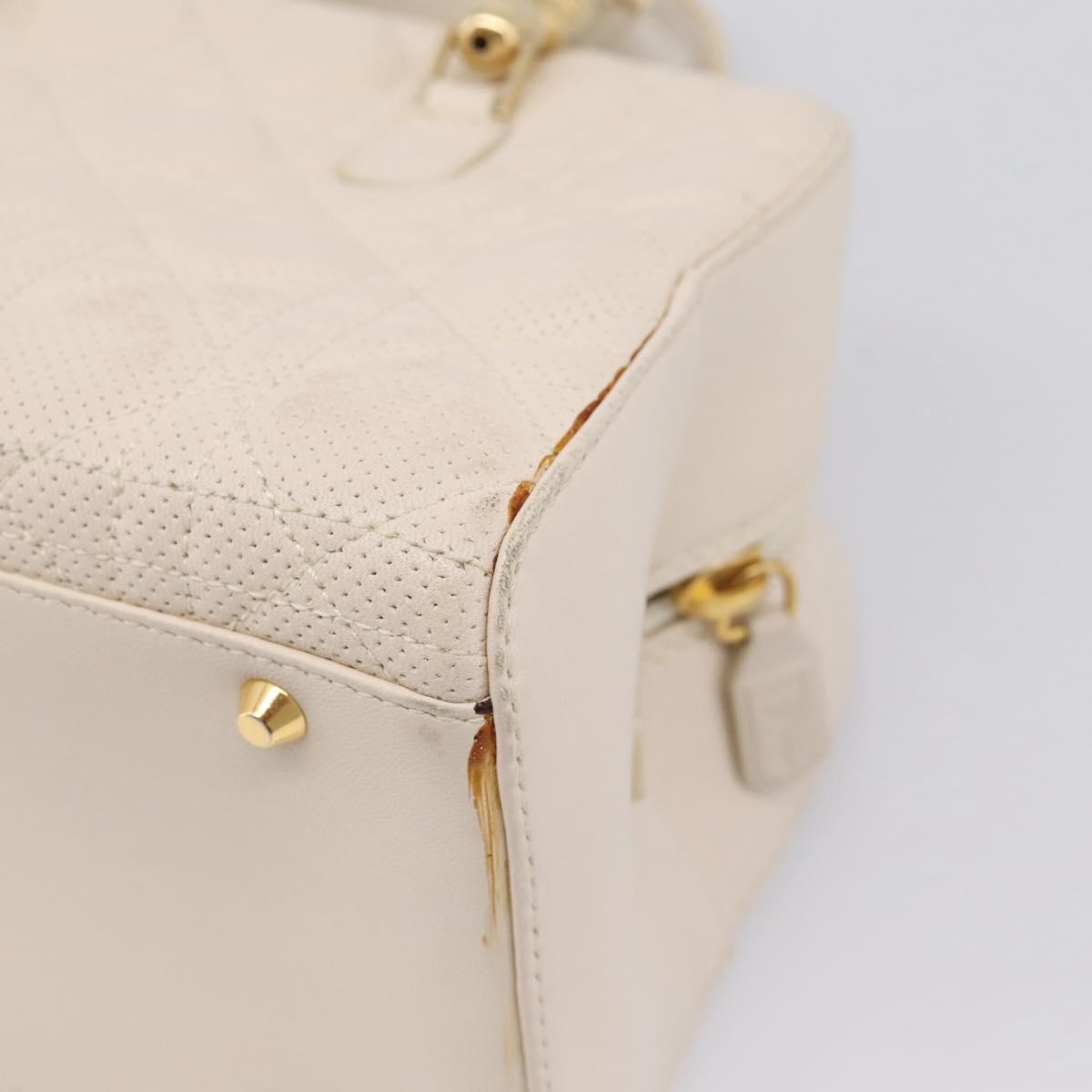 Christian Dior Maris Pearl Canage Hand Bag Leather White Gold Auth 208737A