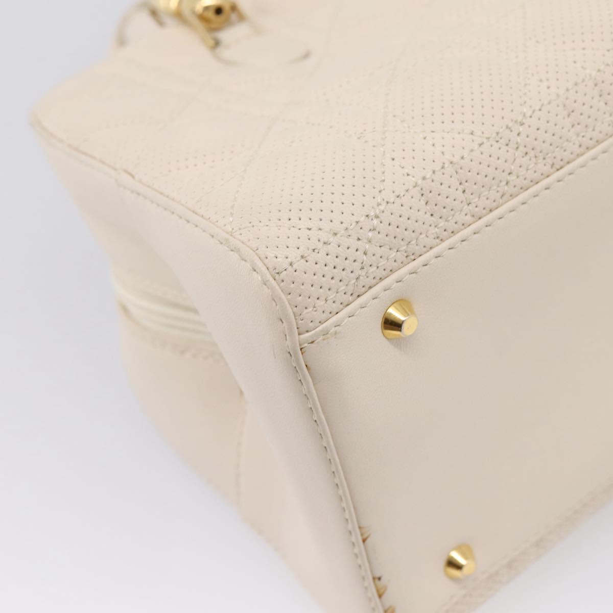 Christian Dior Maris Pearl Canage Hand Bag Leather White Gold Auth 208737A