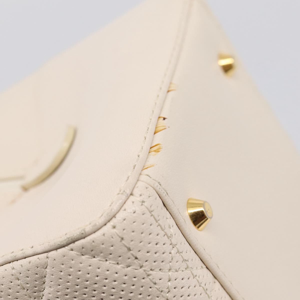 Christian Dior Maris Pearl Canage Hand Bag Leather White Gold Auth 208737A