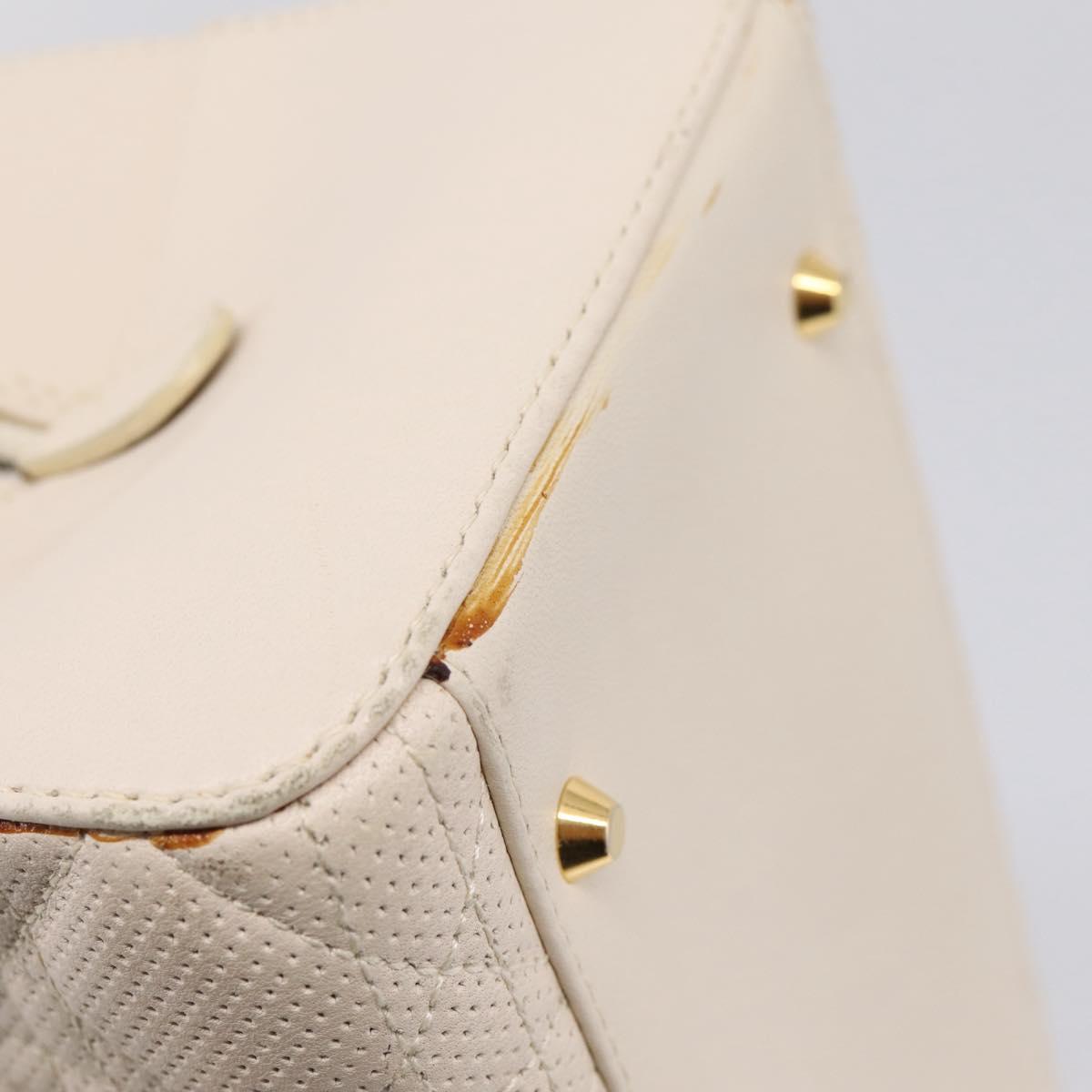 Christian Dior Maris Pearl Canage Hand Bag Leather White Gold Auth 208737A