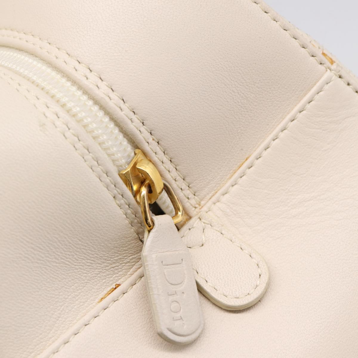 Christian Dior Maris Pearl Canage Hand Bag Leather White Gold Auth 208737A
